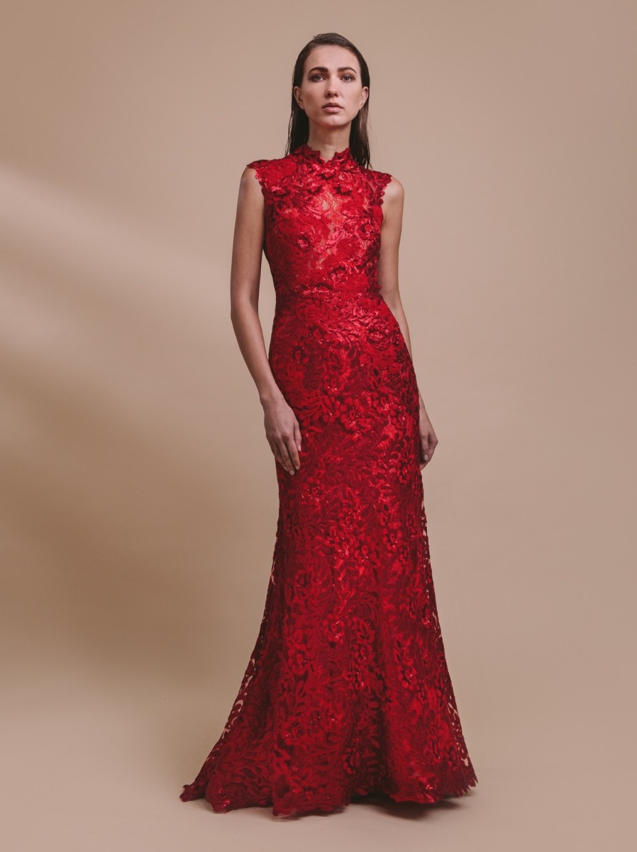 JADE | Sequined Red Evening Dress with Mandarin Collar | Fashion 2020 ...
