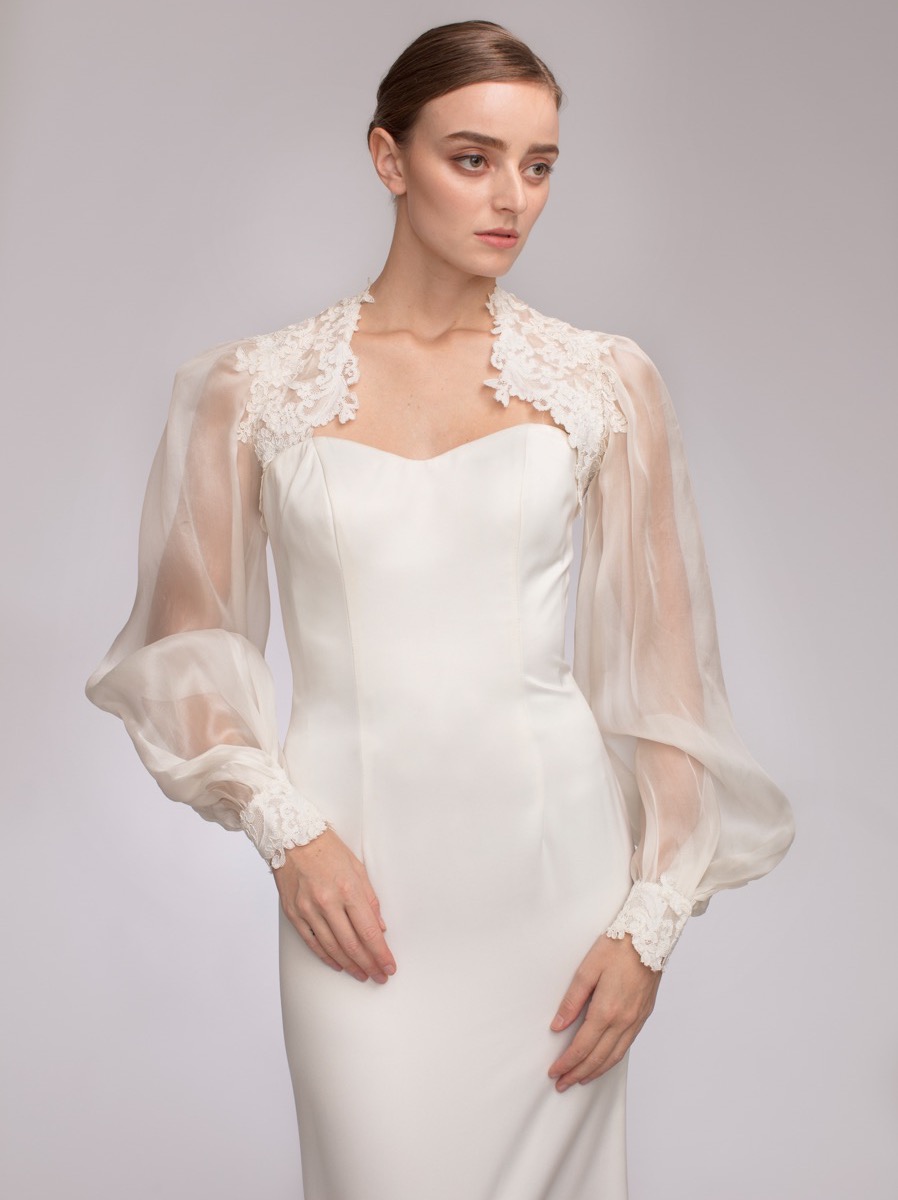 LM2856B | Silk Organza Long Sleeves Bridal Jacket | Online Store ...