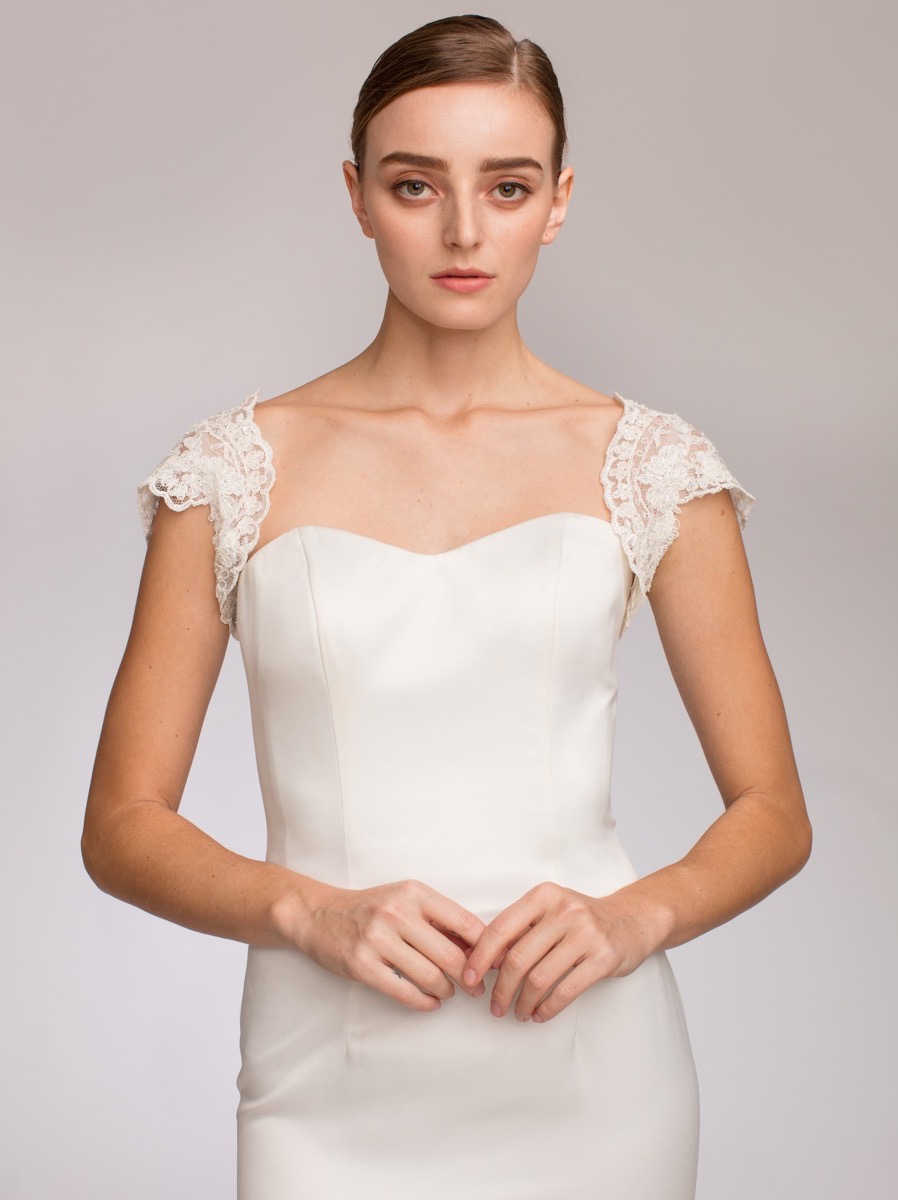 LM3115B | Beaded Cap Sleeves Lace Bridal Jacket | Online Store | Lusan ...