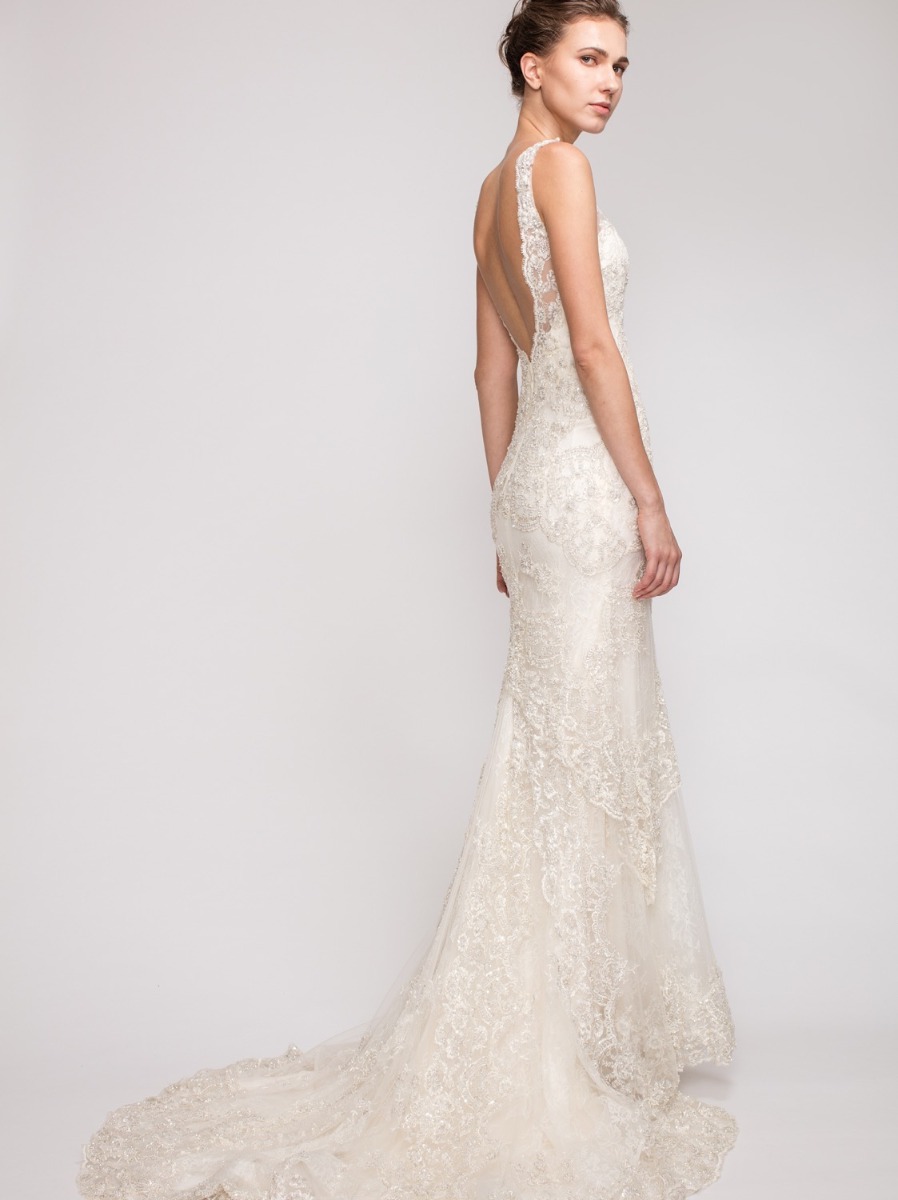 MERAK Embellished Lace Wedding Dress with Sheer Neckline